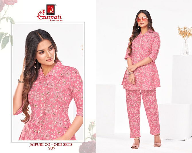 Jaipuri Vol 9 By Ganpati Cotton Printed Cord Set Ladies Top With Pants Wholesalers In Delhi